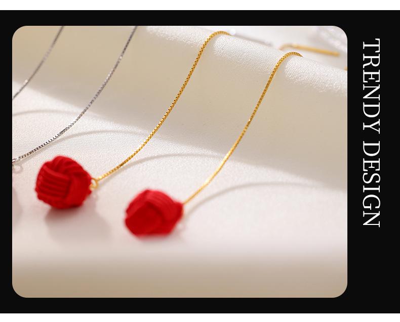 Banyan Tree S925 Silver Heart Knot Festive Long Red New Year Earrings for Women