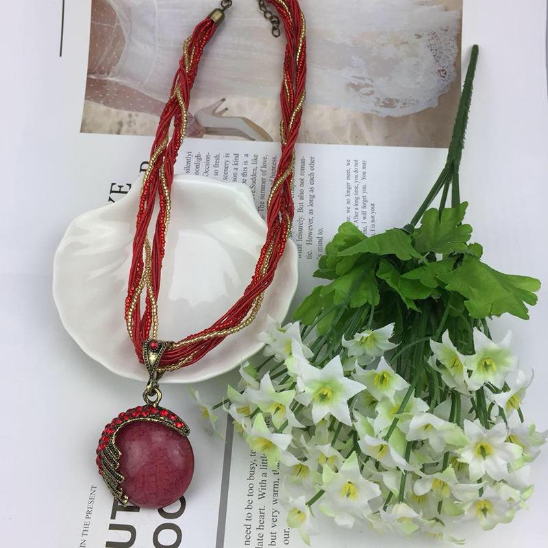 New Product, Fashionable Retro Ethnic Style, Necklace, Diamond-encrusted Opal Necklace, Sweater Chain.