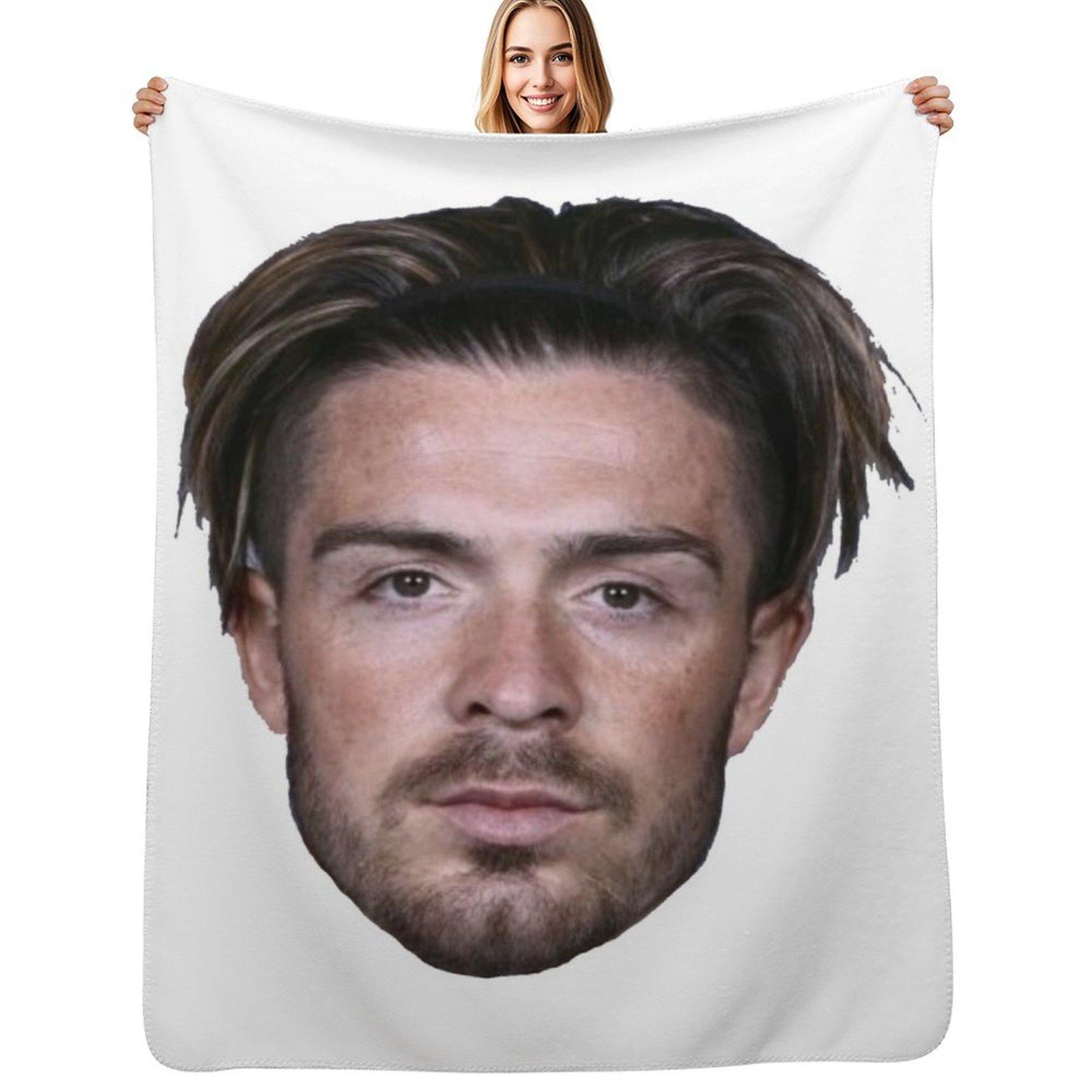 Exquisite Fashion Items Unisex White Jack Grealish Head Throw Blanket Luxurious Soft Fuzzy Blanket For Sofa Bed