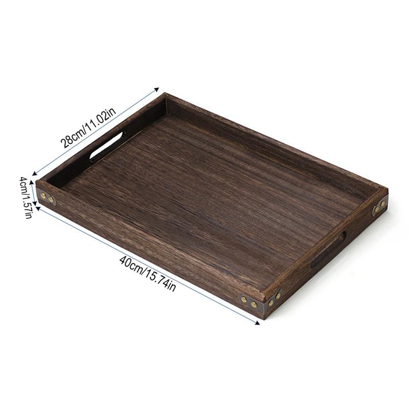 Wooden Service Tray with Handles Rectangle Wood Breakfast Bed Tray