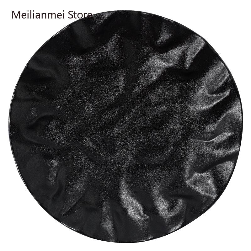 White Ceramic Plate Pleated Flat Plate Restaurant High-end Dessert Plates Creative Tableware Ceramic Dinner Black Plates