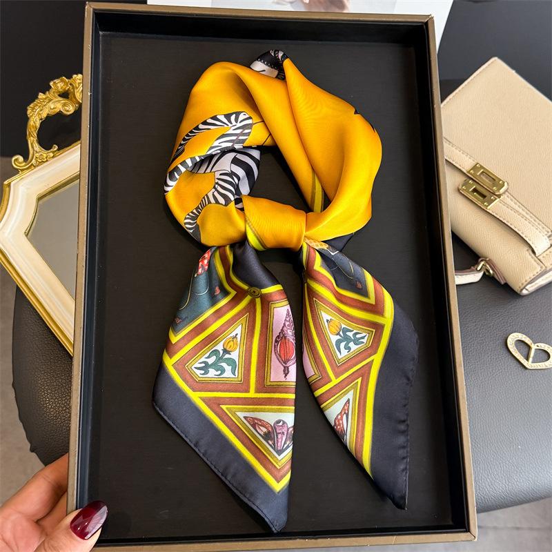 New simulated silk zebra printed silk scarf square scarf high-end shawl sunscreen neck professional scarf headscarf scarf