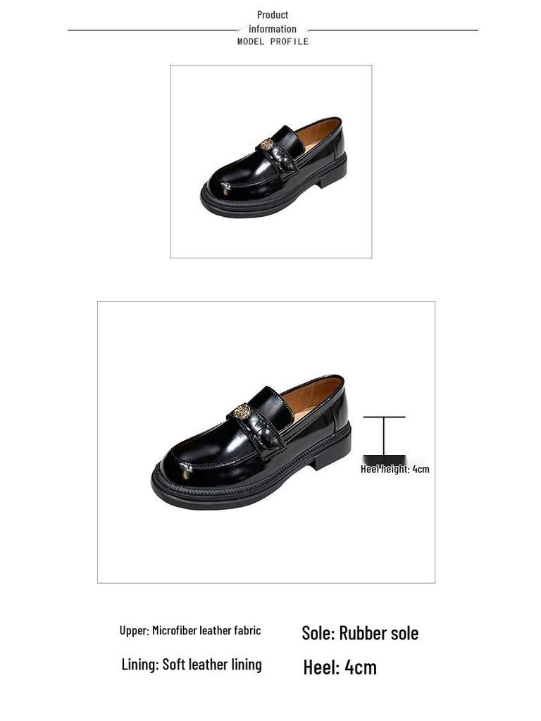 In Stock: Women's Patent Leather Camellia Small Gold Buckle Thick Sole Loafers, Non-Slip.