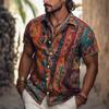 Men's Boho Retro Indian Shirt Summer Hawaiian Shirt Button Up Shirt Short Sleeve