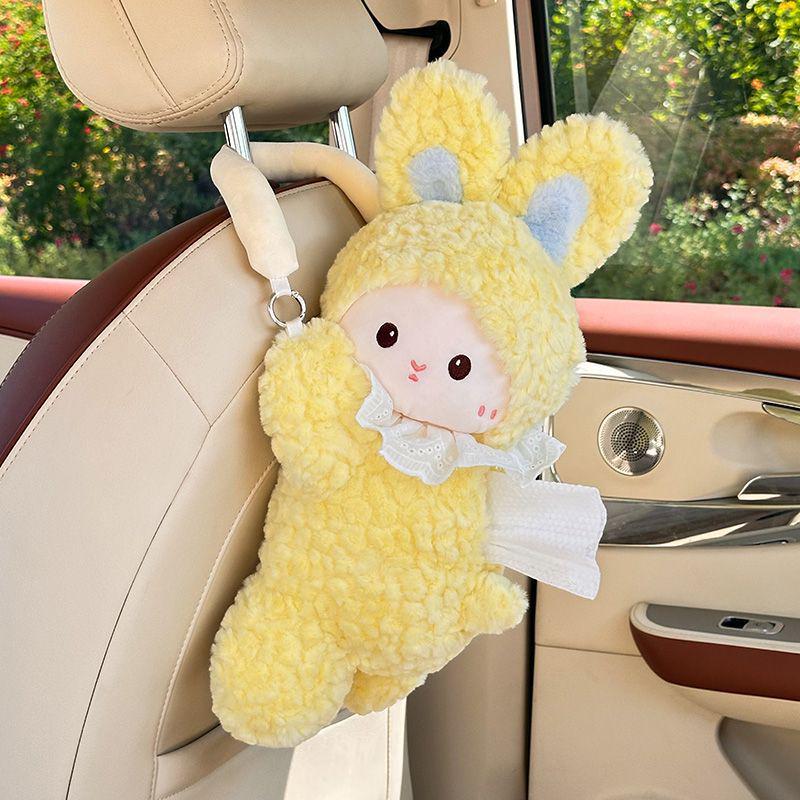 Cartoon Plush Car Tissue Holder - Cute Hanging Pull-out Tissue Box