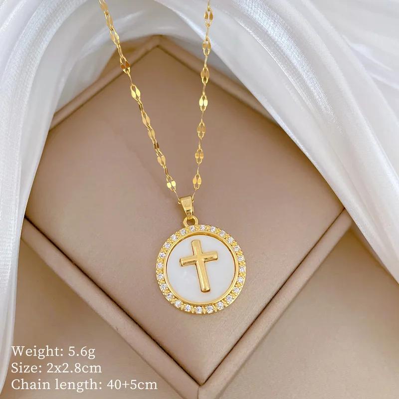 

Fashion Circular Cross Pendant Necklaces for Women Men Classic Stainless Steel Chain Jewelry Accessories Pretty Gifts for Lover