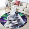 Weißer Wolf Runder Teppich, Teppich für Wohnzimmer Schlafzimmer Sofa Spielzimmer Dekor, Rutschfeste Bodenmatte