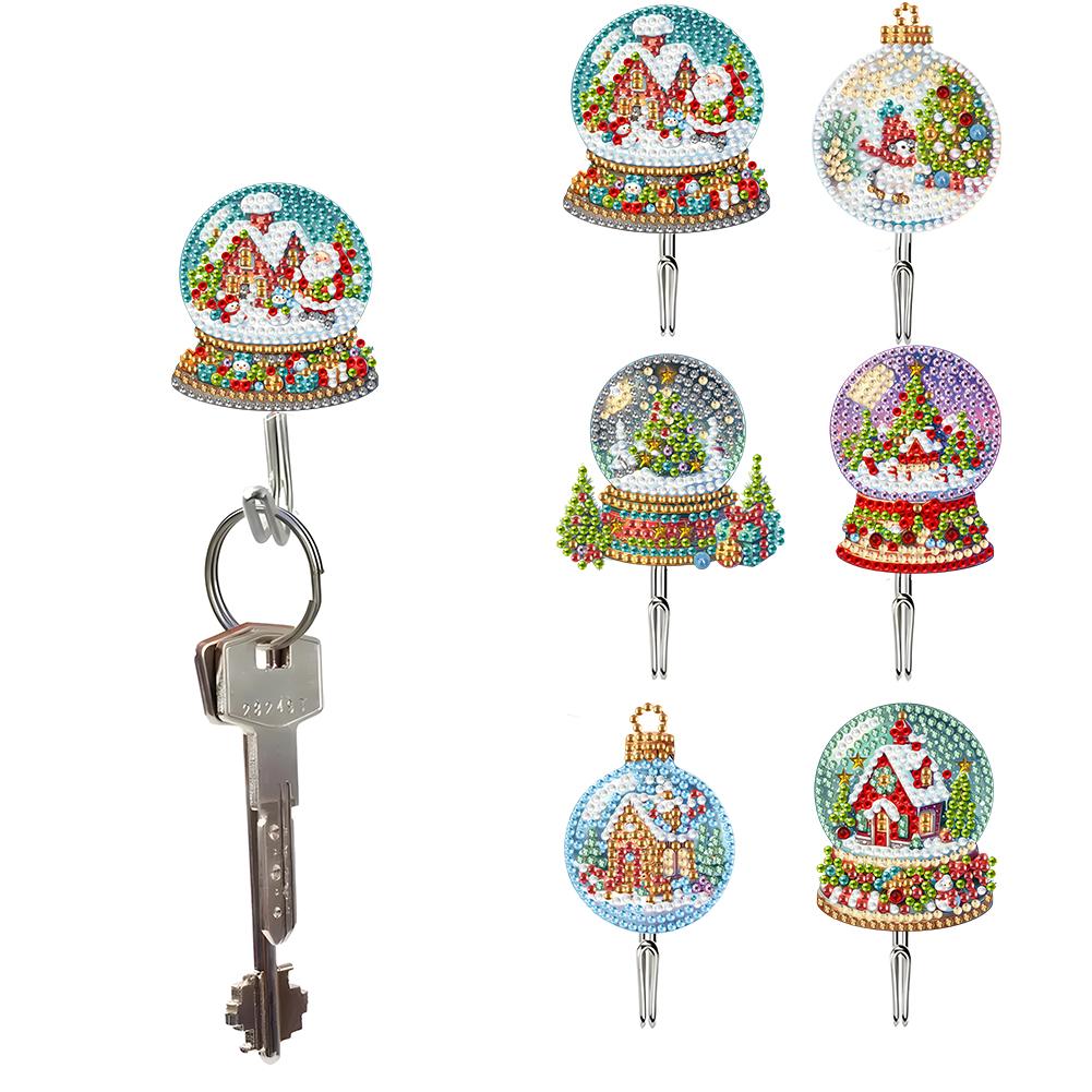 

6Pcs Acrylic Diamond Painting Hanger Christmas Theme DIY Diamond Painting Wall-mounted Key Hook Home Decor for Beginners Adults кристала кулю кольору