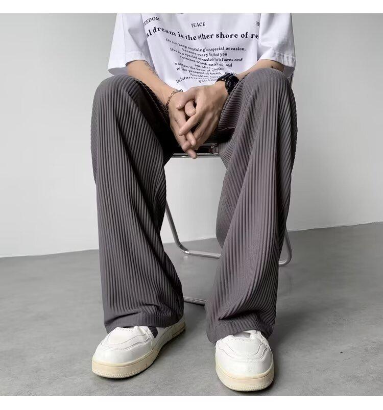 Men's 2025 Summer Ice Silk Loose Straight-Leg Pants - Thin, Trendy, Korean Style, Plus Size.