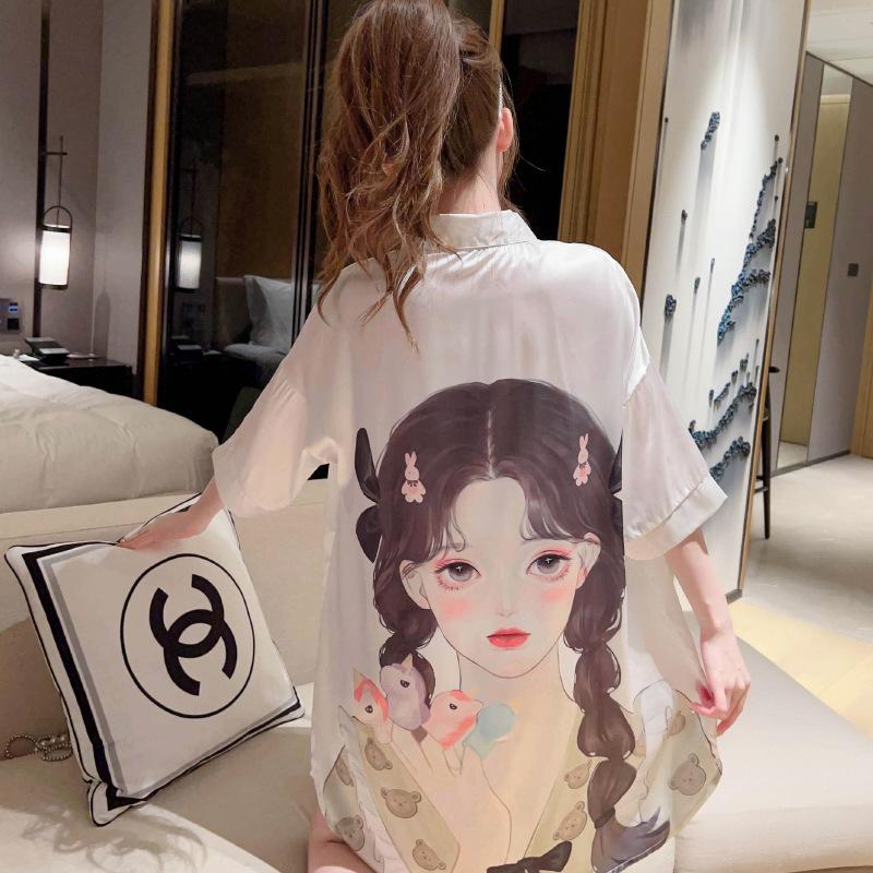 National Style Girl Nightgown Women'S Summer Pure Desire Boyfriend Style Advanced Sense Large Size Pajamas Short Sleeves Loungewear