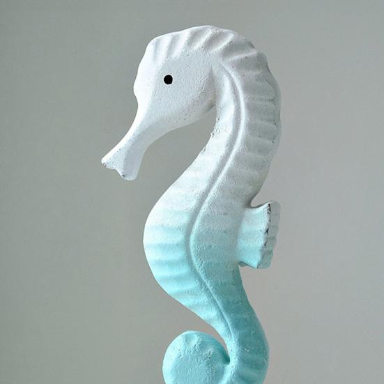 Wooden Seahorse Ornament with Round Base Rustic Seashell Starfish Seahorse Figurine Home Coastal Beach House Decoration