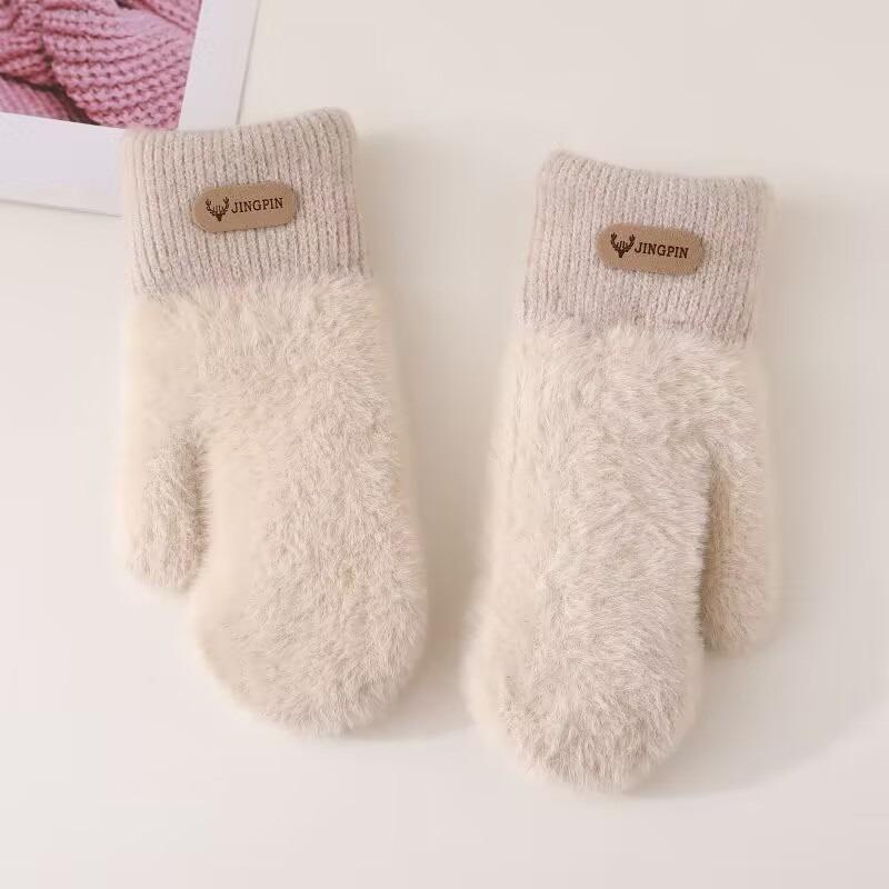 Plush gloves female students keep warm in autumn and winter cute plush thickened simple couple cycling windproof and cold-proof gloves