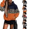 Stitching Hooded Casual All-match Contrast Sweater Women's New Leopard Print Patchwork Top, Casual Color Block Lightweight Sweatshirt