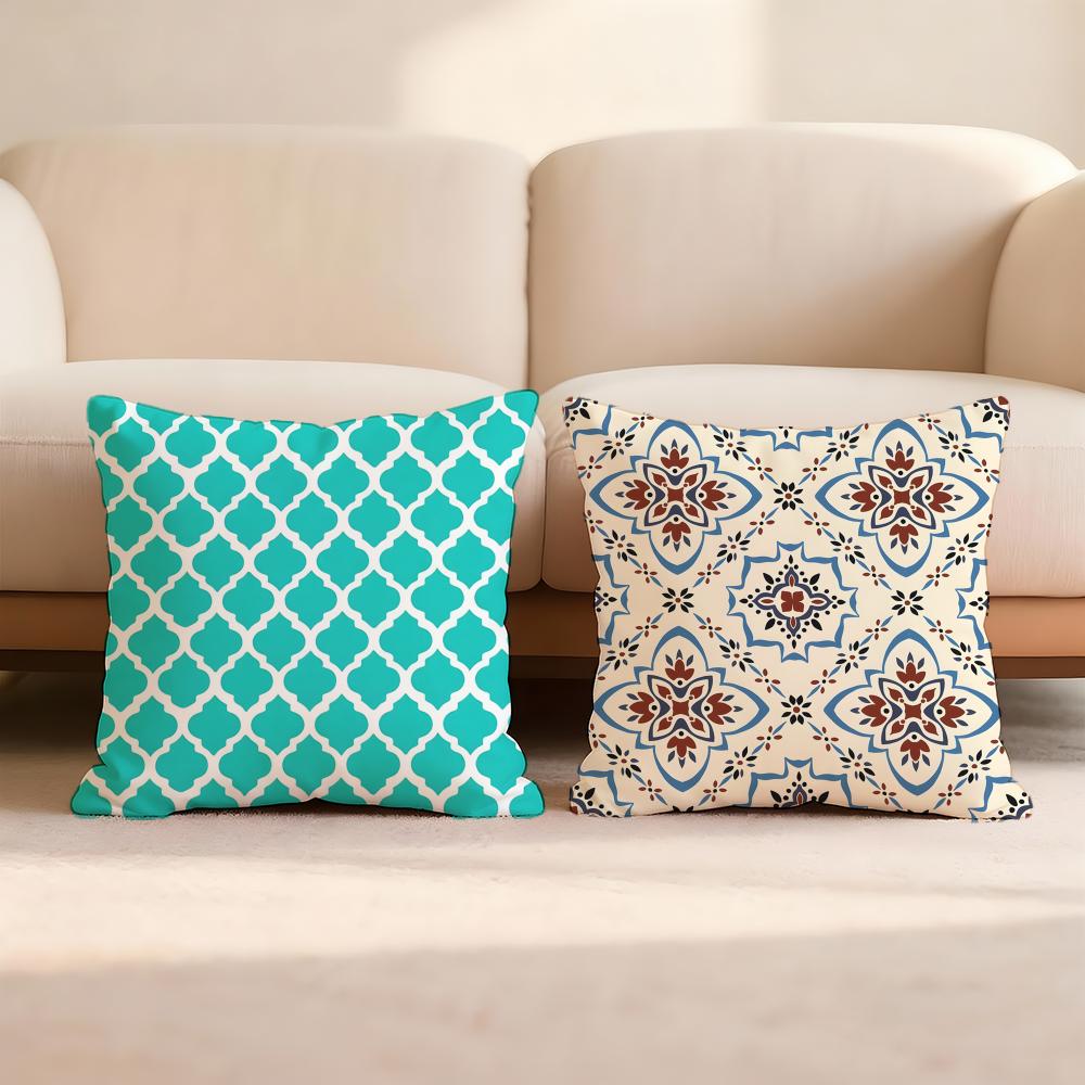 Boho Moroccan Pattern Style Cushion Cover Premium Comfort Reversible Pillow Cove -Two In One Design For Any Room & Car Interior