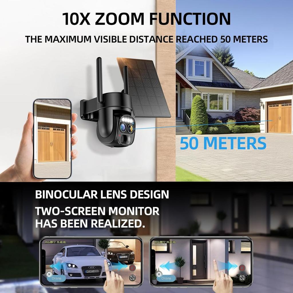 OKAM PRO Outdoor Solar Camera with 10x Optical Zoom 4G SIM PIR Motion Detection Night Vision Two-Way Audio CCTV 9000 MAh Battery