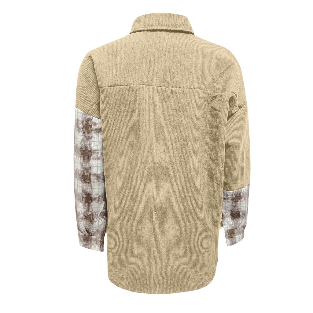 Women's Plaid Shirt Long Sleeved Loose Pocket Shirt Jacket
