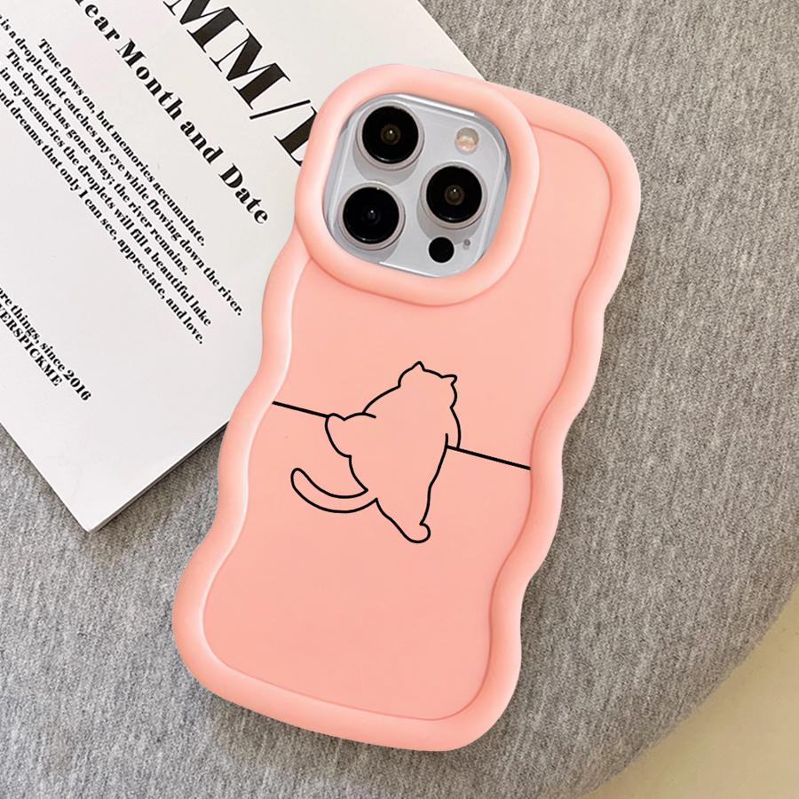 Soft Phone Cover Case for iPhone 8 11 14 XR 15 Plus 16 Pro Max 13 17 Air 12 Cute Line Cat