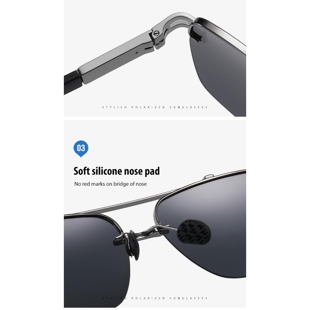 aoron Borderless Men's Polarized Sunglasses Large Frame Two-color Metal Square Sunglasses