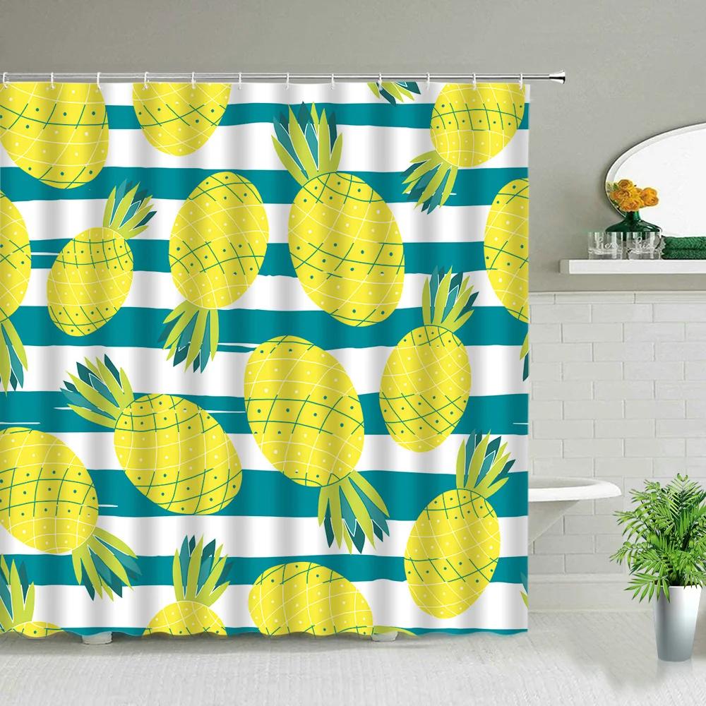 Nordic Style Pineapple Art Shower Curtains Waterproof Bathroom Curtain Polyester Fabric Bath Bathtub Decor With Hooks Washable