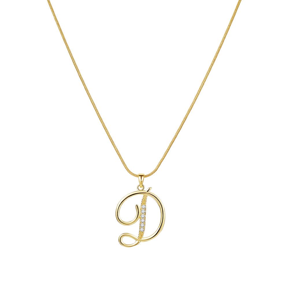 "Elegant 26-Letter Zircon Inlaid Gold Snake Chain Necklace"