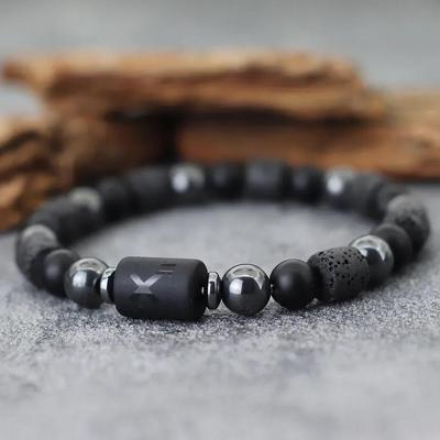 Einzigartiges Zwölf Sternzeichen Armband Herren Damen Natürlicher Vulkanstein Onyx Hämatit Perlen Heilendes Armband Freizeit Paar Schmuck