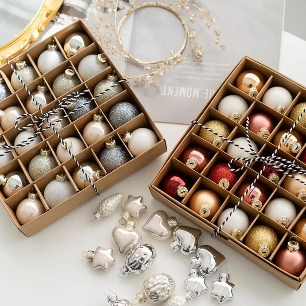 25PCS High-quality Glass Christmas Ball Set Pink Red Gold Suspensable Xmas Ornament Ball 4cm Xmas Baubles Home