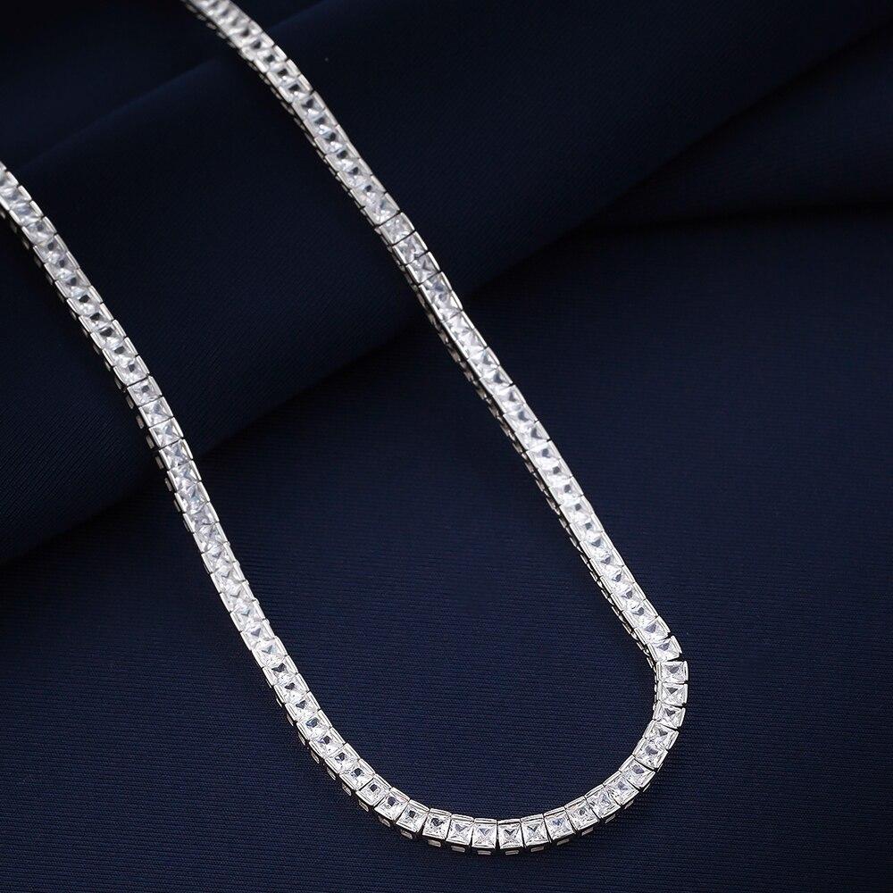 100 % Garantía Plata de Ley 925 Real 45 Cm (17 .7 Pulgadas )Collar de Tenis Cadena Choker de Zirconio Cuadrado de 3 *3 mm Joyería Fina Mujer