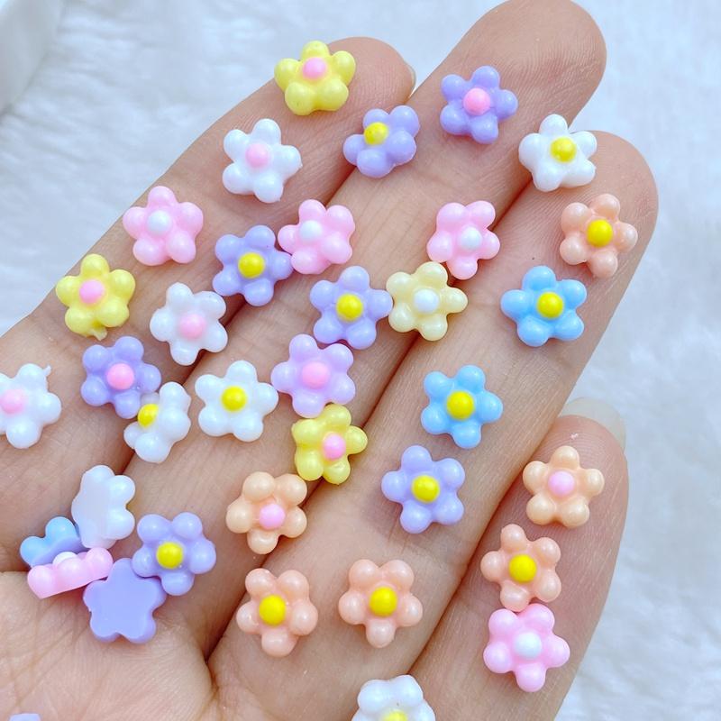 

100Pcs New Cute 7mm Resin Mini frangipani Flower Series Flat Back Manicure Parts Embellishments For Hair Bows Accessories
