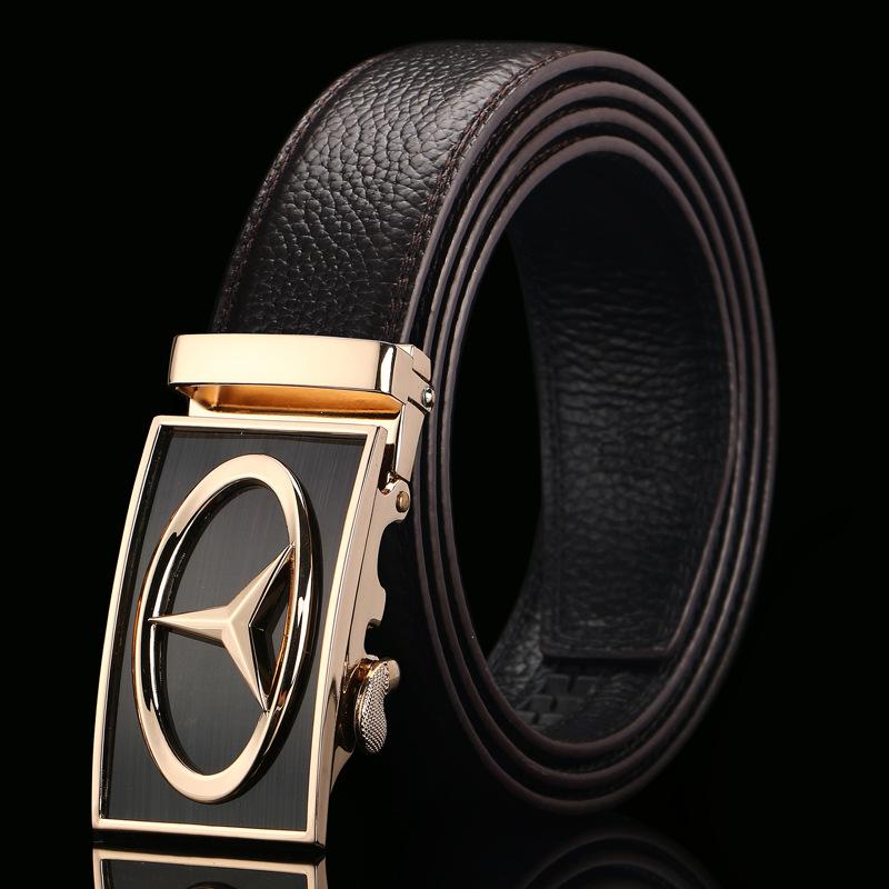 Brown Open Edge Cowhide Belt  Men's Real Cowhide Business Casual Automatic Buckle Belt