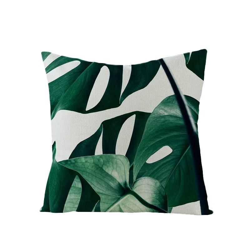 Tropical Green Leaf Linen Pillowcase - Nordic Style Sofa Cushion Cover