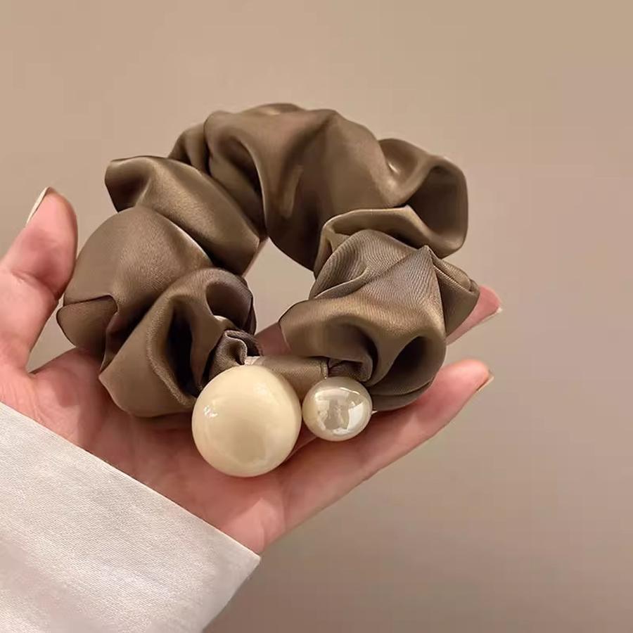 2 Pcs Minimalist Pearl Long Beaded Hair Ring Set with Rubber Band for Women, Elegant Hair Accessories with Leather Case, High-Quality Hair Ring