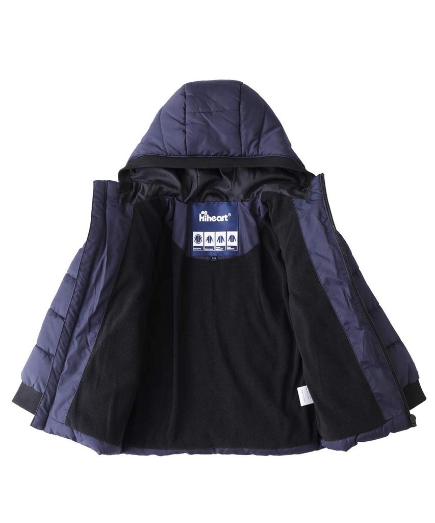 Hiheart Padded and Perfect for Fall and Size 110 Kids' Jacket, Coat, Hooded, Fleece-Lined, Windproof, Cold-Proof, Winter, Navy,