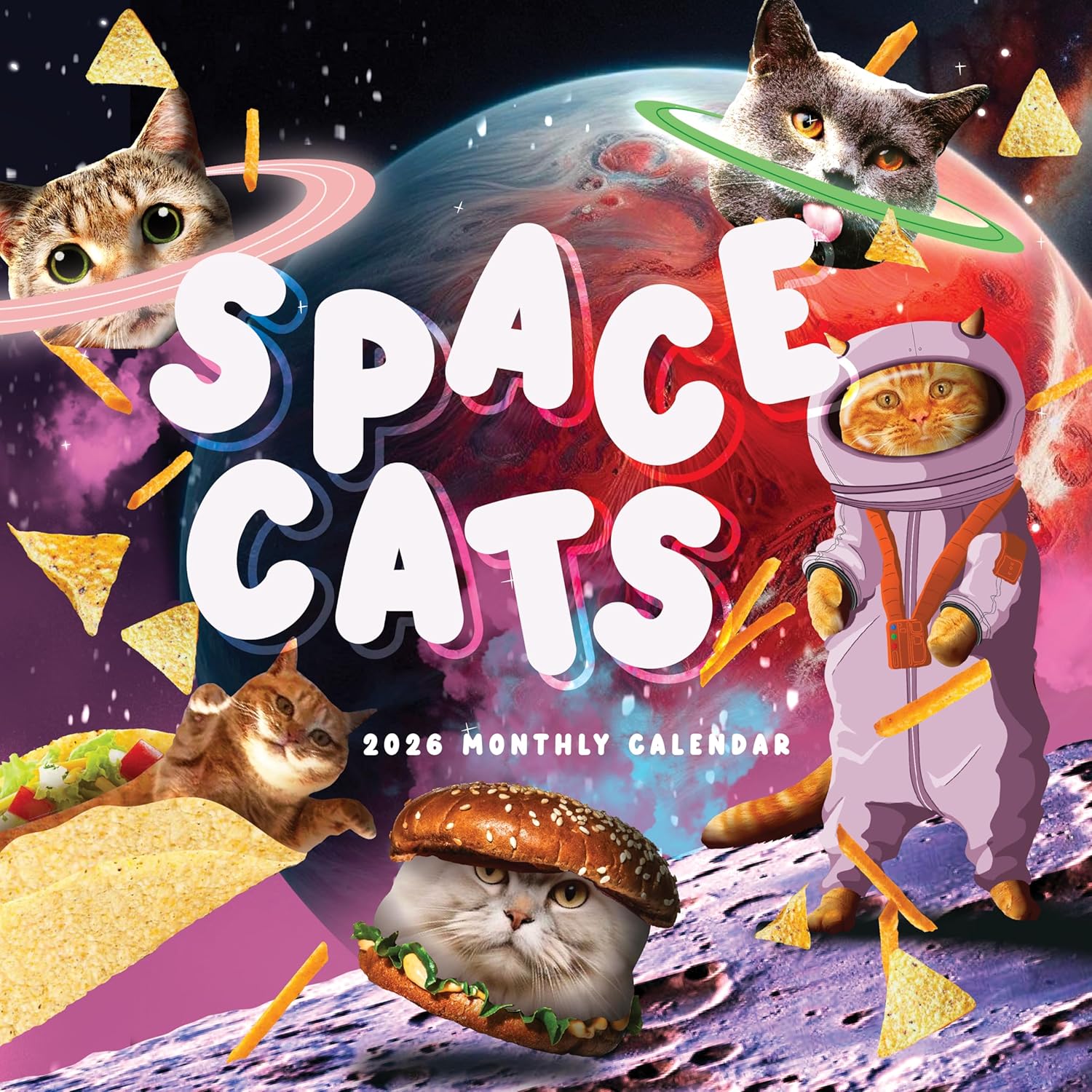 Space Cats 2026 Calendar | Cute Cat Monthly Wall Planner | Funny Collage Poster Art for Kids | Cat Wars, Silly Cats, Humor Calendars | Marble City
