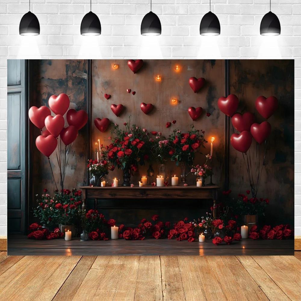 Romantic Valentine's Day Red Rose Love Candle Photography Banner Background, Indoor Scene Couple Photo Shooting Studio Backdrop