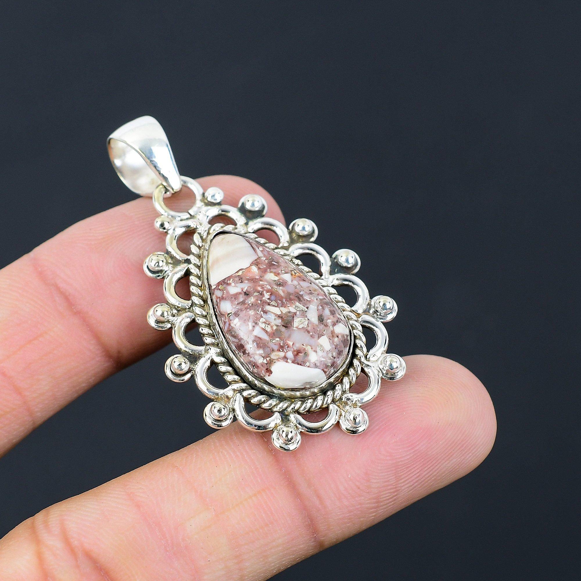 925 Sterling Silver Pear Natural Red Brecciated Mookaite Sister Pendant Jewelry