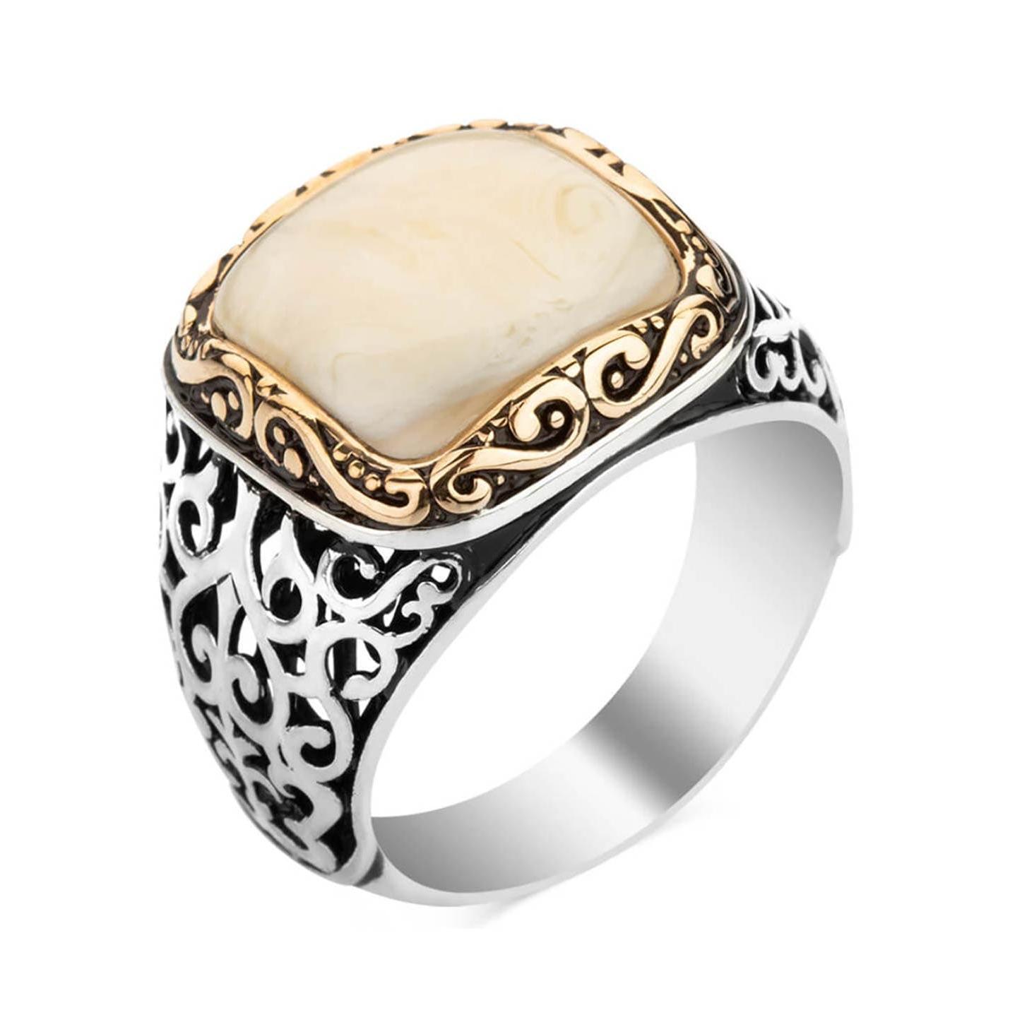 

Квадратное серебряное кольцо 925 пробы с перламутровым камнем