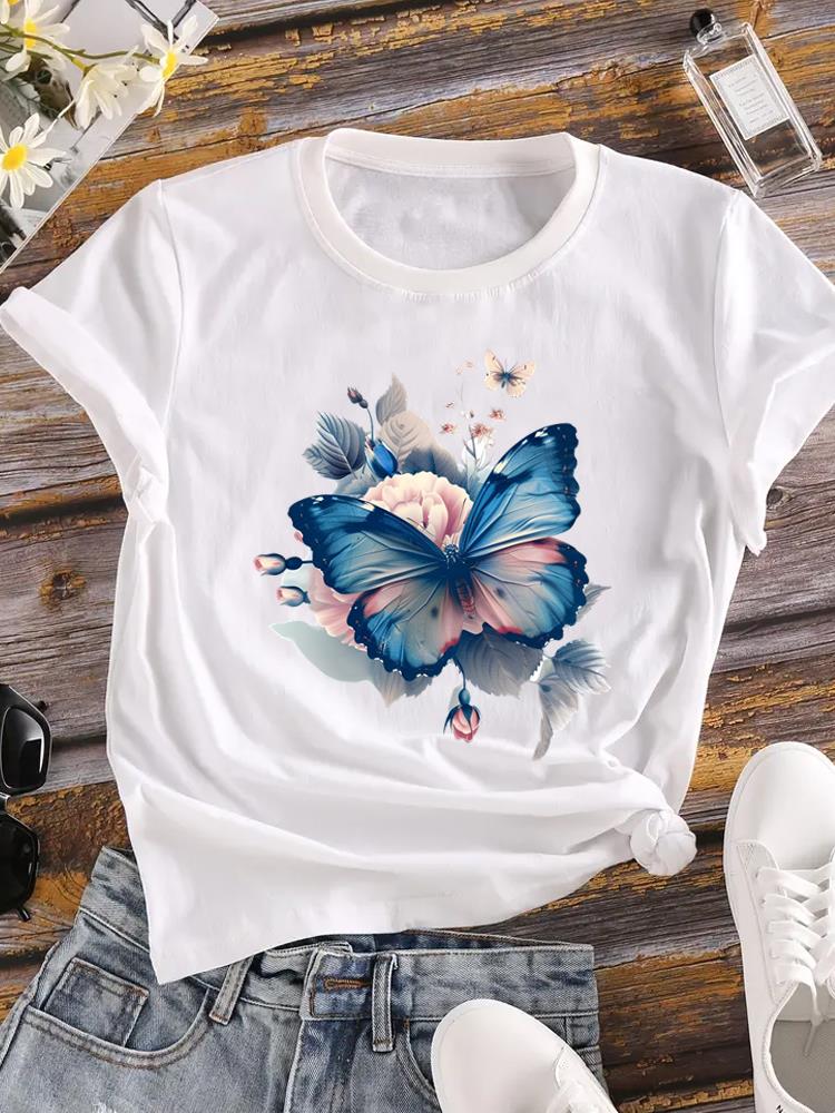 

(Asian Size) flower love heart o-neck T Shirt Printed Female Top Lady Clothing Casual Fashion Women Graphic Tee Short Sleeve T-shirts S