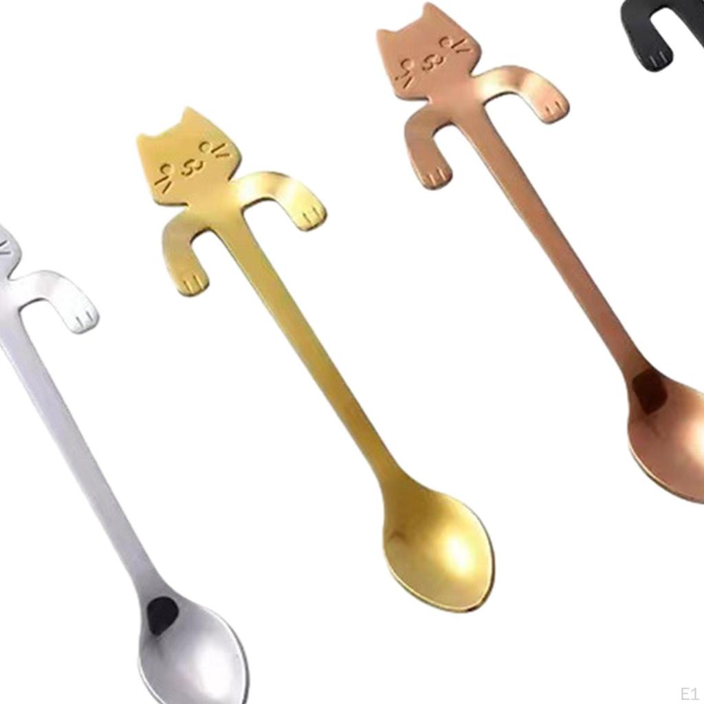 4 Pieces Cat Spoon Coffee Tea Set, Stainless Steel Hanging Cup Teaspoons