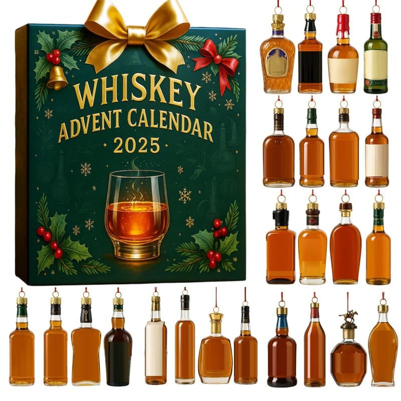 2025 Whisky Adventskalender: Een dagelijkse proeverijreis door de ontluikende smaken van whisky, 24 2D platte acryl whisky ornamenten