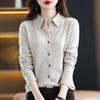 Women's Collar Knitted Cardigan Basic Versatile Top Spun Wool Jacket Elegant Single Breasted Sweater