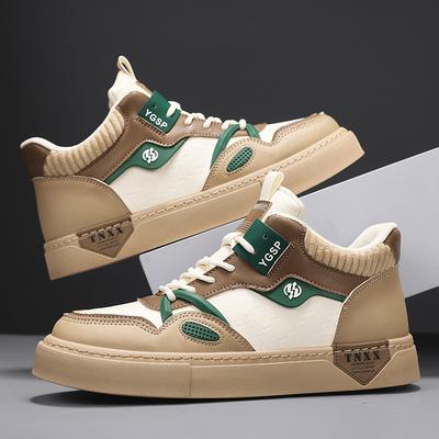 Autumn Men'S Casual Leather Splicing Board Shoes Fashion Trendy Outdoor Sports Flat-Bottomed Lace-Up Men'S Shoes