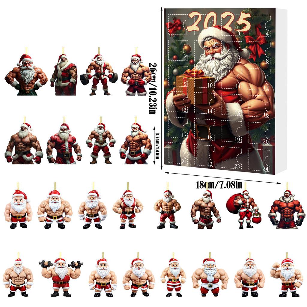 Christmas Countdown Blind Box With Muscular Santa Figure For Holiday Tree Decor And Gift Giving