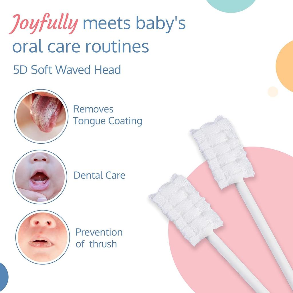 LuvLap Oral Care Disposable Mouth Swabs For Baby Tongue And Gum Cleaning, 3D Wave Gauze, 40 Pieces, Soft Paper Handle