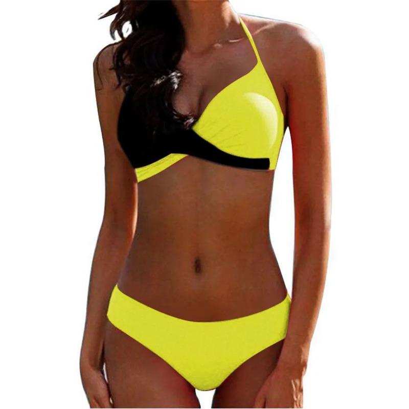 Set Bikini Sexy Push Up Costume de Baie Femei Costum de Baie Costum de Baie Femei Halter Biquini Imprimeu Frunze Articole de Plajă Costum de Înot pentru Femei