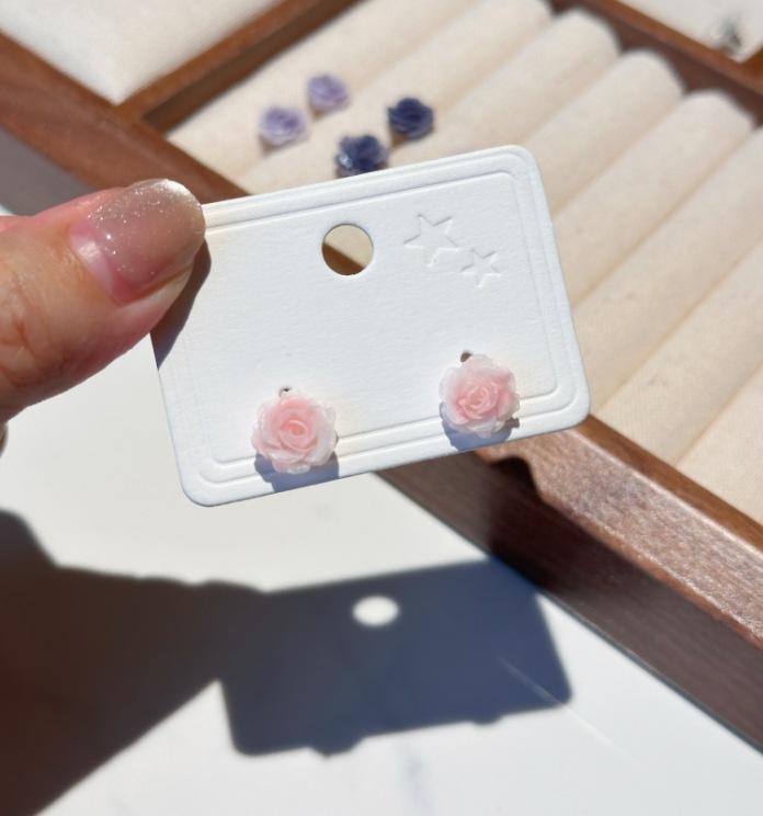 California Pink Rose Flower Silver Needle Earrings 2025 Temperament Earrings