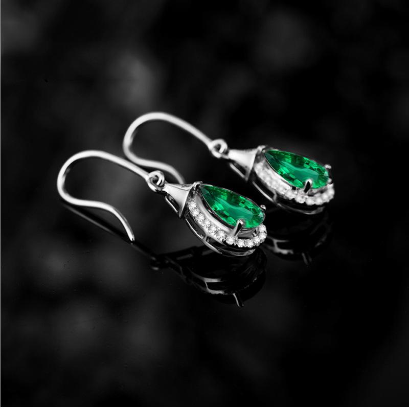 BELLA BOX Europe And The United States New Temperament Water Drop Shape Simulation Emerald Tourmaline Color Jewel Earrings Mother's Day Gift