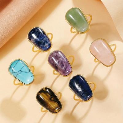 Anello Geométrico Retrò Personalizzato in Pietra Naturale: Ametista e Acquamarina per Donna