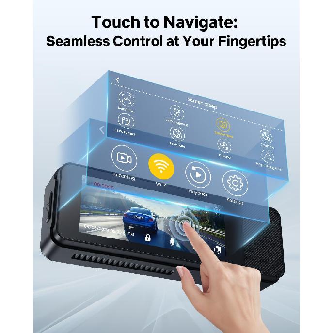 GKU Dash Cam Front and Rear, 3.18'' Touchscreen, 4K+1080P Dashcam, Built-in GPS, 5.8GHz WiFi Dash Camera for Cars with 24H Parking Monitor, Night