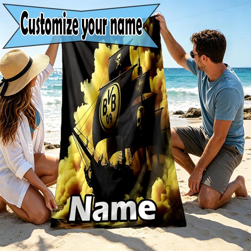 Custom Name Personalized Borussia Dortmund Print Beach Towel, for Trip Camping Beach Party Home Decor, Birthday Gift for Family & Friends