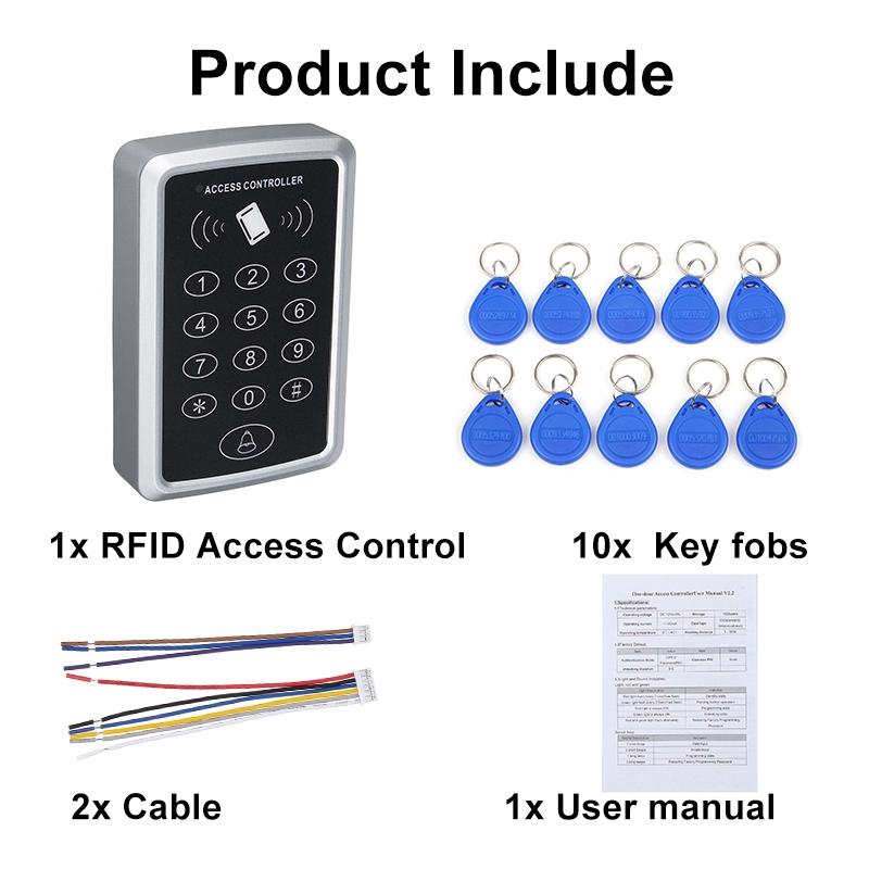 DC 12V 300KHz 10pcs Standalone Access Controller+EM RFID Access Control Keypad panel Card Reader Door Lock